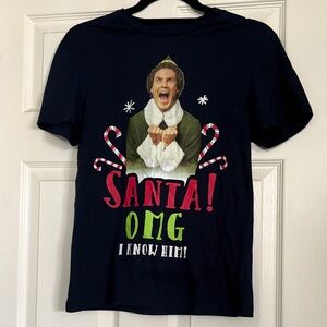 Elf Movie “Santa OMG I Know Him” Will Ferrell T-Shirt Navy Women’s Small EUC